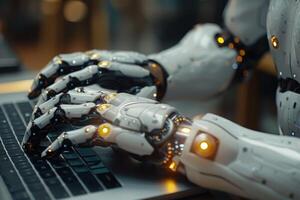 AI generated Close-up of Hands Working Typing on a Computer Keyboard photo