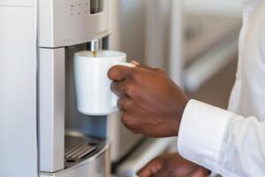 AI generated Coffee is poured into a cup. morning coffee photo