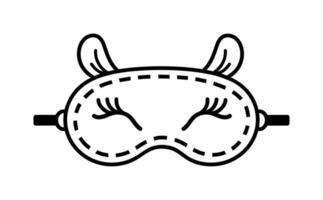 Sleep mask vector icon. Cute fabric accessory with closed eyes, eyelashes, ears. Dressing for dreams, relaxation, slumber. Hand drawn doodle, black and white sketch. Funny clipart for print, web