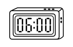 Digital alarm clock vector icon. Rectangular device with electronic numbers, LCD display, buttons, timer. A gadget for waking up in the morning, keeping track of the time. Hand drawn isolated doodle