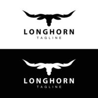 Longhorn logo diseño Clásico antiguo toro Texas occidental país negro silueta vector