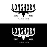 Longhorn logo design vintage old bull texas western country black silhouette vector