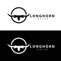 Longhorn logo design vintage old bull texas western country black silhouette vector