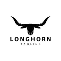 Longhorn logo diseño Clásico antiguo toro Texas occidental país negro silueta vector