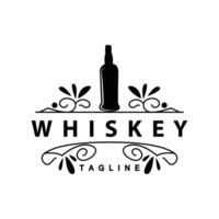 Whiskey Logo Design Old Drink Bottle Simple Style Retro Vintage Bar Restaurant Templet Illustration vector