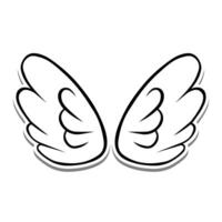 Outline Cute Wings on white silhouette and gray shadow. Vector illustration for decoration or any design.