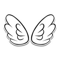 Outline Cute Wings on white silhouette and gray shadow. Vector illustration for decoration or any design.