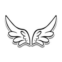 Outline Beauty Wings on white silhouette and gray shadow. Vector illustration for decoration or any design.