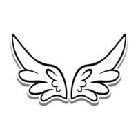 Outline Beauty Wings on white silhouette and gray shadow. Vector illustration for decoration or any design.