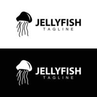 Jellyfish logo design template sea animal life simple black silhouette illustration vector
