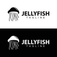 Jellyfish logo design template sea animal life simple black silhouette illustration vector