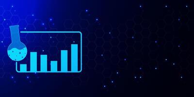 Scientific data with graph and flask glass. Statistics study and scientific research for science and technology concept background. Vector illustration.