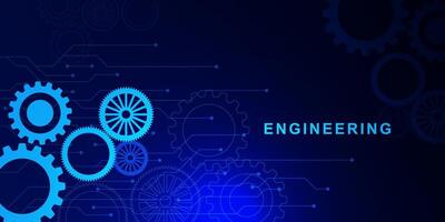 Engineering concept with gear wheel and electronic circuit board. Hi-tech digital technology and communication on blue background. Vector illustration.