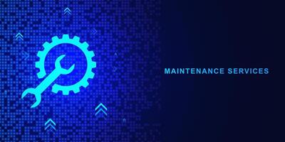 Maintenance service concept with gear and tool. Technical support, customer help, customer service for business and technology background. Vector illustration.