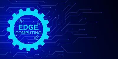 Edge computing concept with gear and electronic board. Edge computing industry 4.0, internet of things IOT and modern IT technology concept background. Vector illustration.