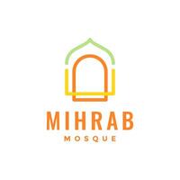 mihrab mosque dome prayer muslim colorful modern line style minimalist logo design vector icon illustration