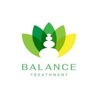 Roca equilibrar hojas tratamiento yoga bienestar femenino salud resumen vistoso moderno estilo logo diseño vector icono ilustración