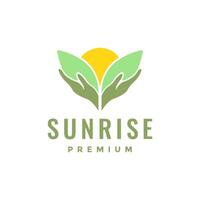 cupped hands leaves nature sunrise hope colorful simple modern logo design vector icon illustration