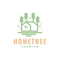 hogar con árbol naturaleza pueblo relajarse cabaña sencillo estilo línea minimalista vistoso logo diseño vector icono ilustración