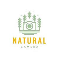 outdoor nature photography camera pine tree forest minimal style line simple colorful logo design vector icon illustration