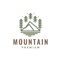 outdoor mountain peak with trees nature simple line style minimal logo design vector icon illustration