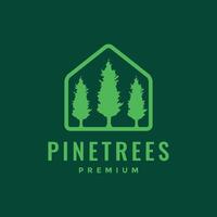 house of pines tree spruce modern simple minimalist line style logo design vector icon illustration