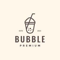 Fresco bebida burbuja espuma jugo sencillo línea estilo mínimo gusto hipster logo diseño vector icono ilustración