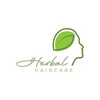 beauty woman hair care treatment natural herbal leaves mascot minimalist style clean line simple logo design vector icon illustration