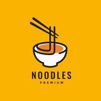 cuisine noodle bowl chopstick taste minimalist style line colorful logo design vector icon illustration