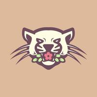 beast animal roar leopard with leaves flower mascot character modern colorful sticker logo design vector icon illustration