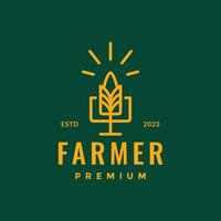 agriculture farmer podcast voice corn minimalist style line simple logo design vector icon illustration