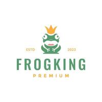 green frog amphibian animal crown flat clean mascot cartoon character hipster logo design vector icon illustration