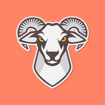 goat male rounded horn livestock mountain cattle modern mascot character cartoon sticker colorful logo design vector icon illustration