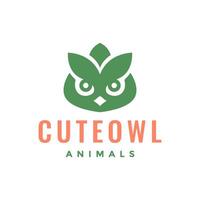 owlet bird head leaves nature cute simple flat mascot character cartoon logo design vector icon illustration