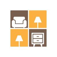 interior furniture decorative set modern minimalist sofa dresser lamp logo design vector icon illustration