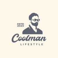 young man cool portrait bearded with sunglasses isolated vintage retro hipster style logo design vector icon illustration