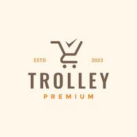 trolley buying bucket modern simple minimal line style flat logo design vector icon illustration