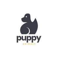 puppy pets sit flat cartoon mascot character modern simple logo design vector icon illustration