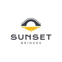 arco puente clásico construcción leyenda río puesta de sol sencillo vistoso logo diseño vector icono ilustración