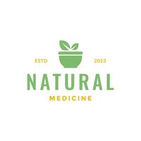 herbal nature medicine bowl traditional leaves colorful logo design vector icon illustration