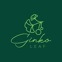 ginkgo leaf leaves plant simple shape line modern minimal logo design vector illustration