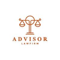 balance scale attorney law firm modern line style simple minimal circle logo design vector icon illustration