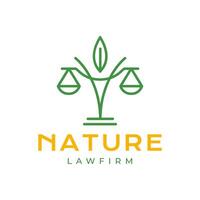 balance scale attorney law firm leaves nature modern line style simple minimal logo design vector icon illustration