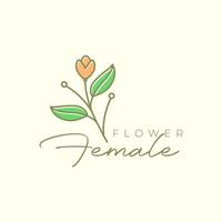 female plant flower leaves buds botanical florist gardening lines style colorful simple logo design vector illustration