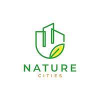 city building nature leaves line style colored simple minimalist abstract logo design vector illustration