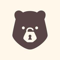 bear grizzly face portrait padlock secure cute mascot character cartoon clean flat modern minimal logo design vector icon illustration