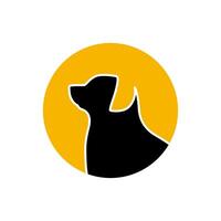 perro con puesta de sol sencillo limpiar circulo redondeado forma minimalista limpiar logo diseño vector icono ilustración