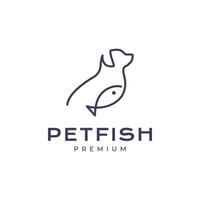 perro con pescado línea estilo sencillo dibujar moderno minimalista mascota personaje dibujos animados logo diseño vector icono ilustración