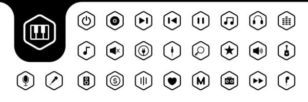 music button flat icon set design vector