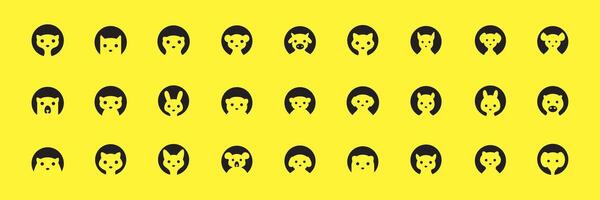 kind of animals cute portrait flat modern minimal icon set collection sign symbol logo design vector illustration